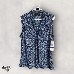 Black Label Women Sleeveless Top XL 22 x 28 Blue White Blouse Comfy Stylish Wear